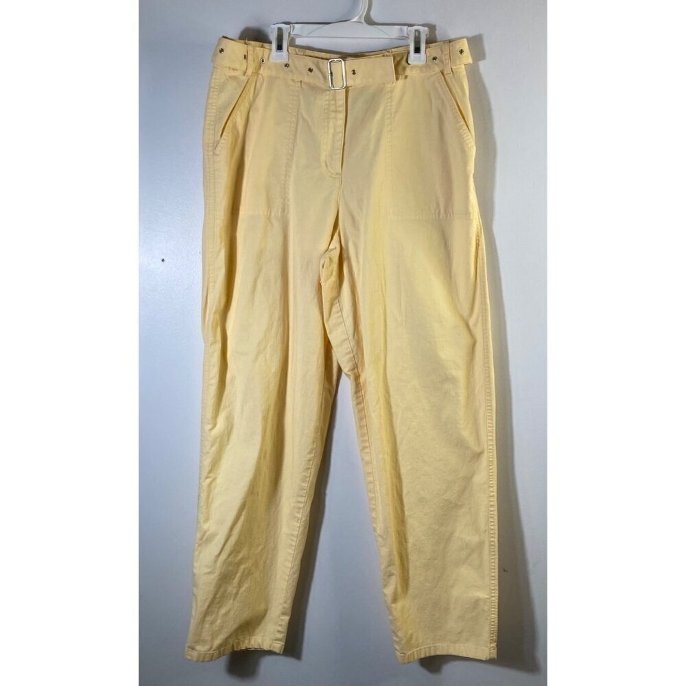 Womens Vintage Talbots High Rise Pants Belted Yellow 31" Cotton Spandex